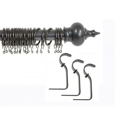 Pewter Metal Extendible Curtain Poles With Designer Shaped Finials Up To 300cm